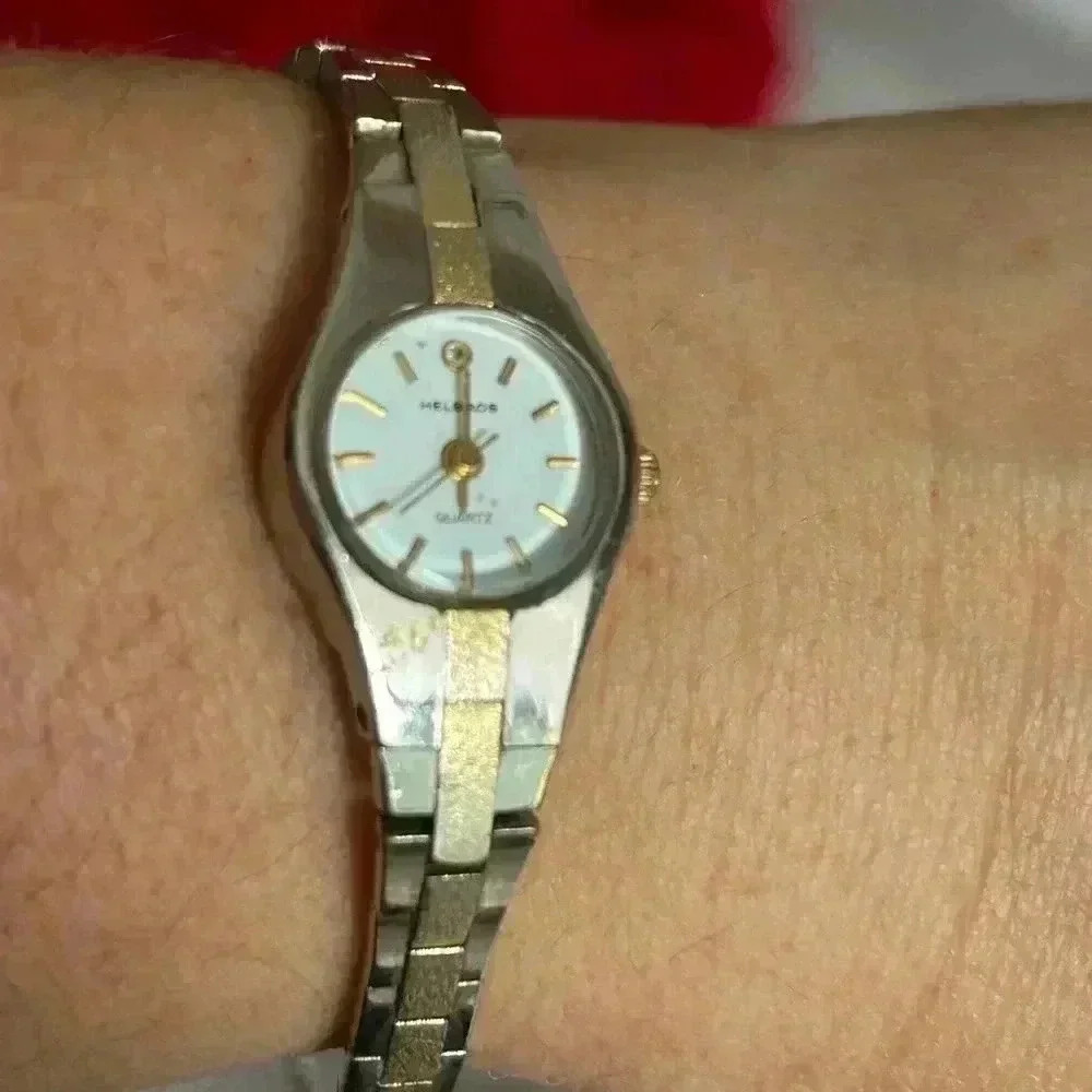 HELBROS 1960 woman gold and  silver analog wrist watch VTG 6 inches